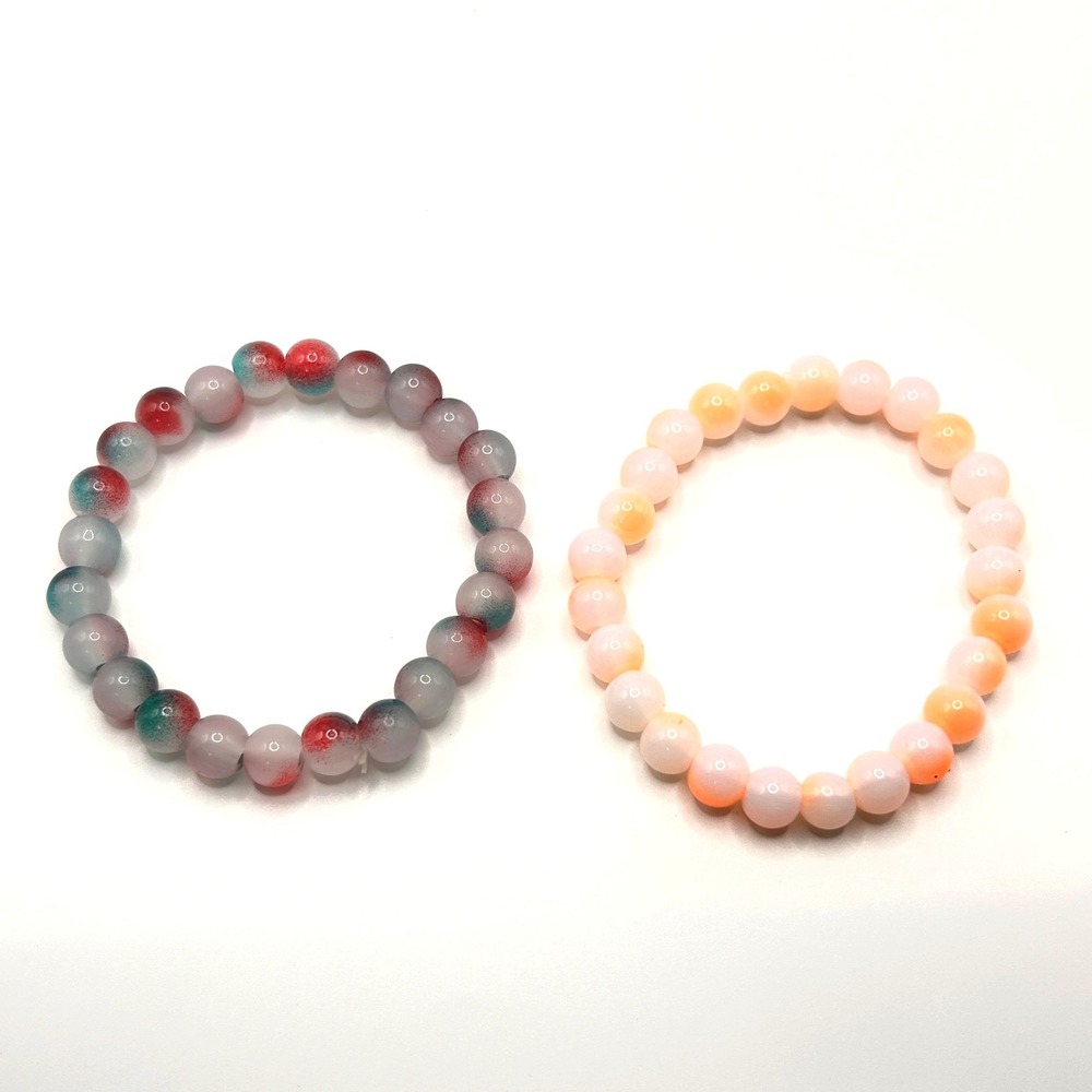 Beaded Stretch Bracelet Set OS Multicolor Round Stone Yoga Boho Stackable Jewelr